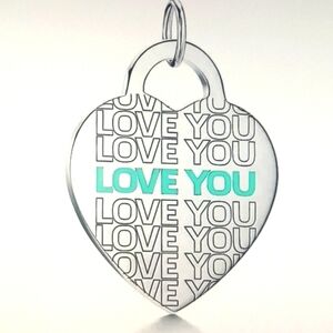 New 💕 Tiffany&Co Love You Heart Pendant Charm Blue Enamel Sterling Silver
